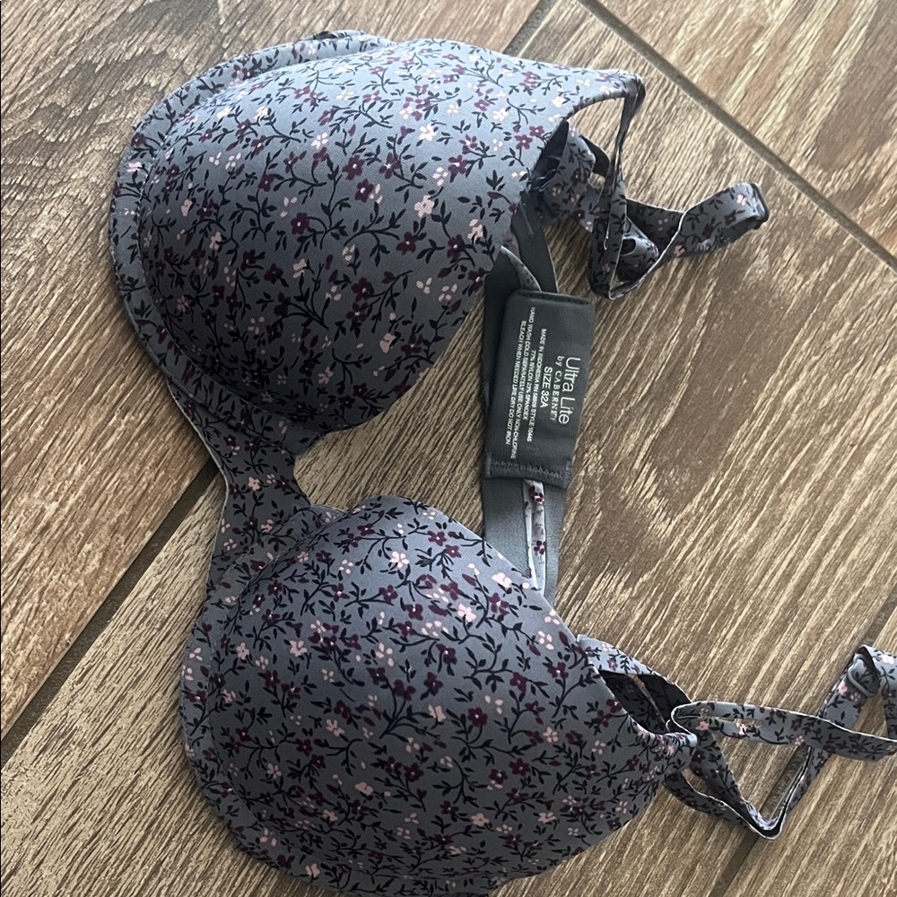 Cabernet Gray Floral Push-Up Bra with Purple & Pink Accents